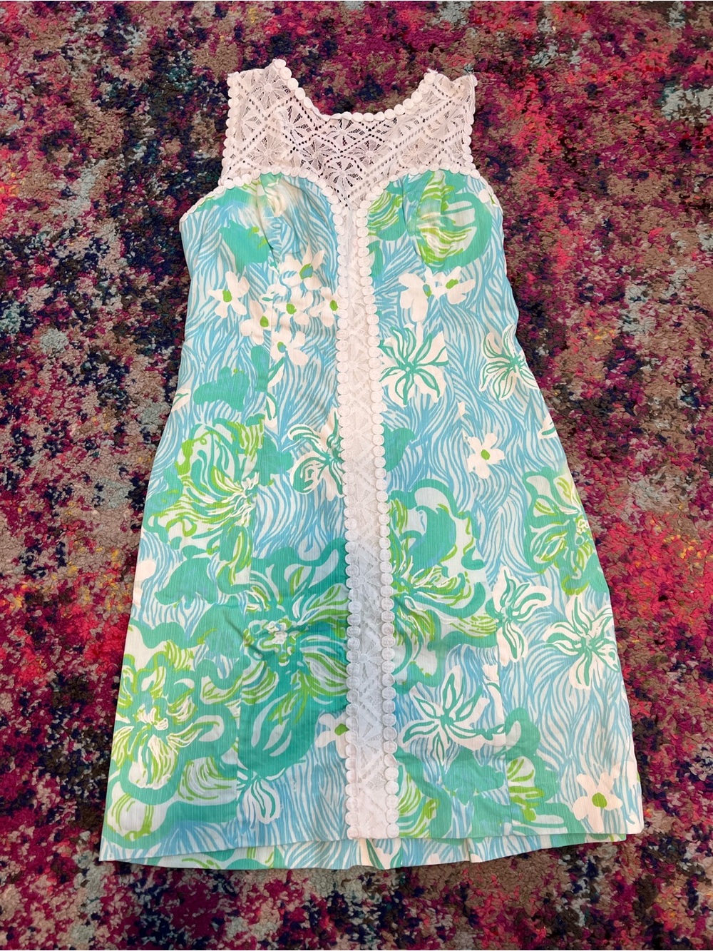 Lilly Pulitzer Mint and White Lightweight Floral lace Dress 0